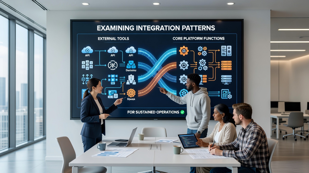 Flowchart illustrating event-driven integration between external analytics tools and core platform databases