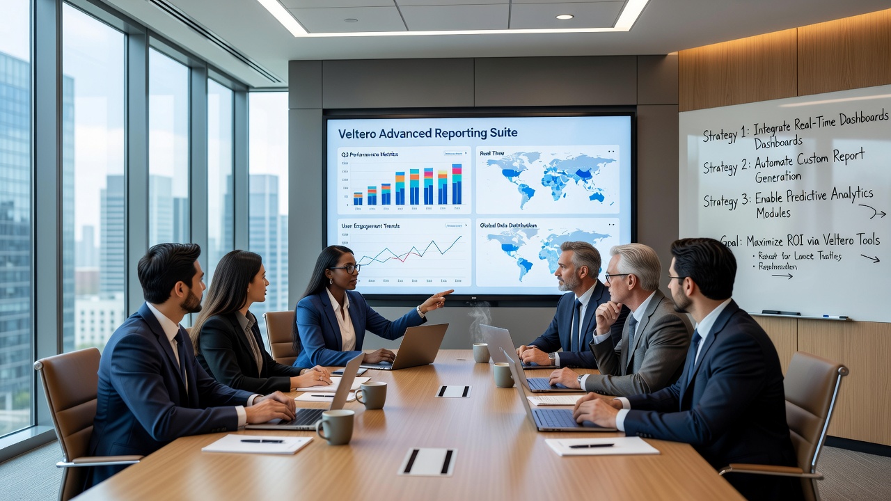 Detailed view of Veltero analytics reports with charts and filtering options in use